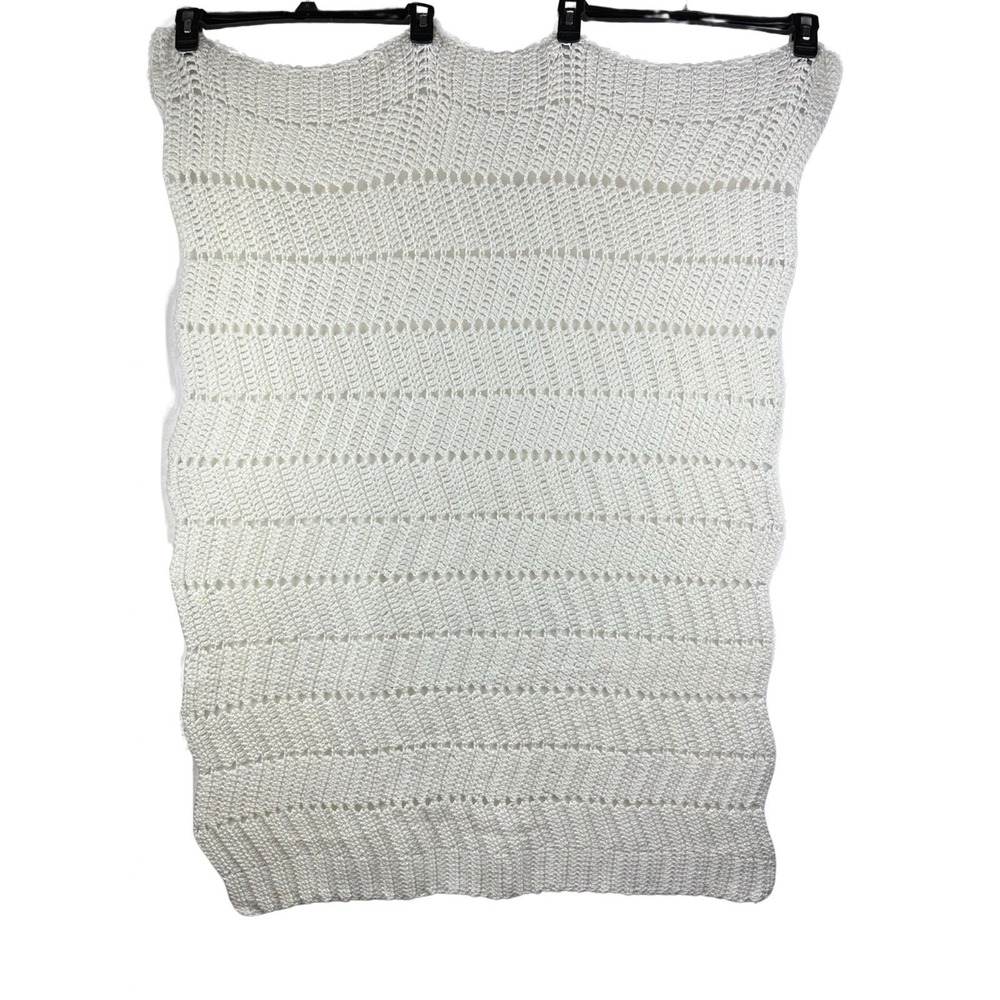 Handmade Crochet Knit Baby Blanket White - Picture 2 of 5